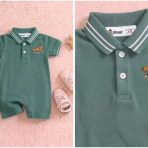Green Embroidered Polo Romper